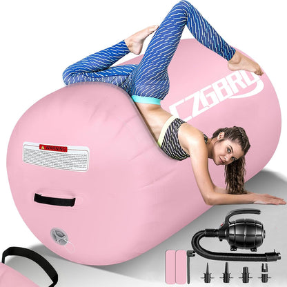 CZGBRO Gymnastics Barrel Air Roller with Pump, Inflatable Tumbling Equipment Air Mat Octagon Mat for Backhandspring Training Cheerleading Home Use
