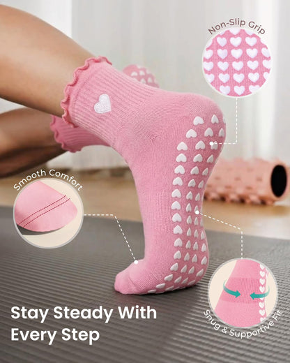 ALLIVE Pilates Socks with Grips for Women, Breathable Soft Non Slip Cute Yoga Socks for Studio or Home, Gift-Ready Set