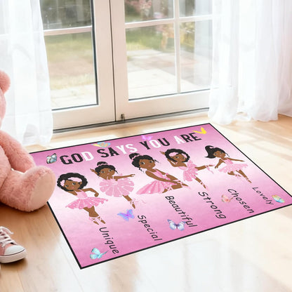 Black Girl Area Rug for Bedroom African Black Girls Floor Rugs for Living Room Playroom Cartoon Art Home Decor Soft Yoga Mats for Women Afro Purple 47" x 31" (2.7 x 3 Feet)