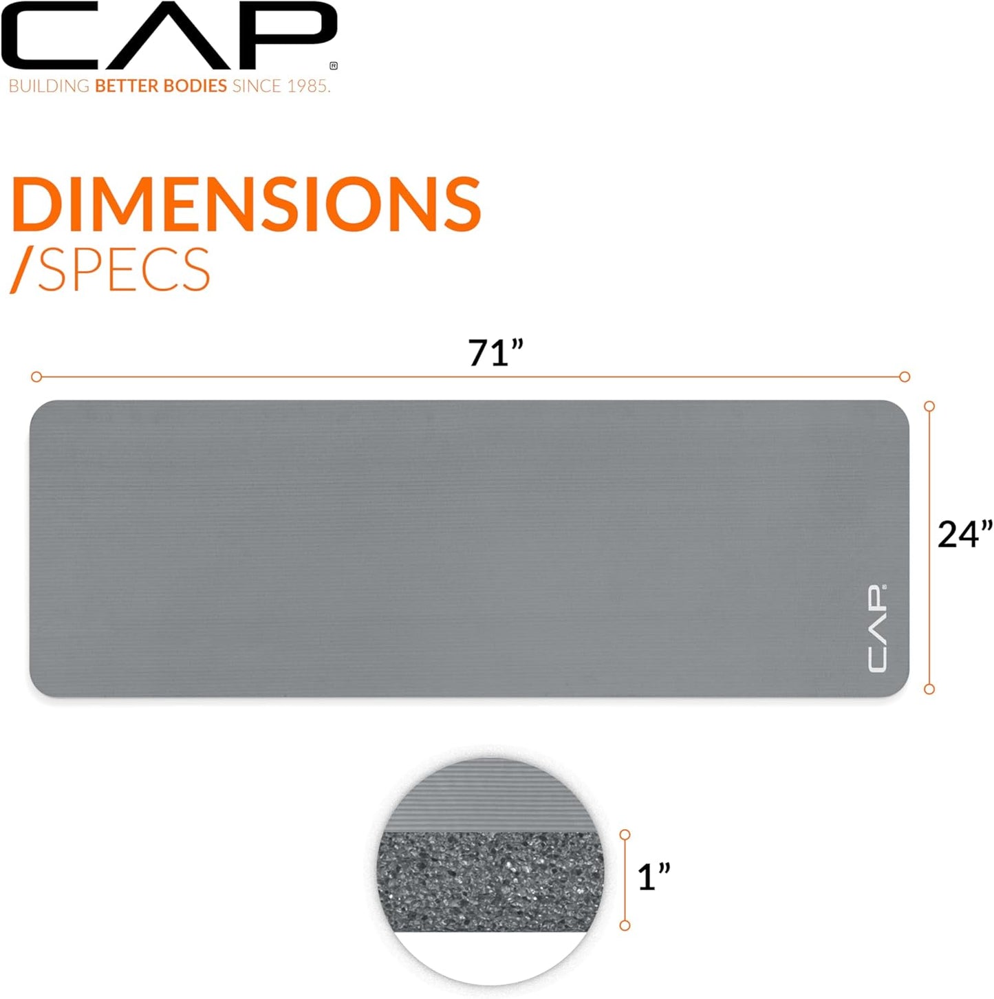 CAP Barbell 1-Inch High Density Exercise Yoga Mat with Strap | Multiple Colors