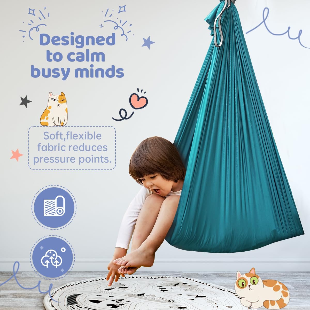Aokitec Therapy Swing for Kids with Special Needs (Hardware Included) Snuggle Swing Cuddle Hammock Indoor Adjustable Aerial Yoga for Children with Autism, ADHD, Asperger, Sensory Integration