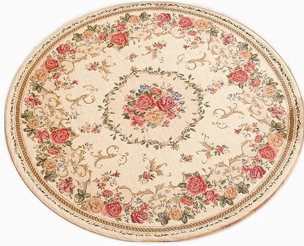 UKELER Royal Jacquard Floral Rose Rug Soft Yoga Mat Rustic Shabby Home Decorative Floor Rugs Round 3'x3'