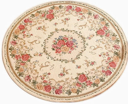 UKELER Royal Jacquard Floral Rose Rug Soft Yoga Mat Rustic Shabby Home Decorative Floor Rugs Round 3'x3'
