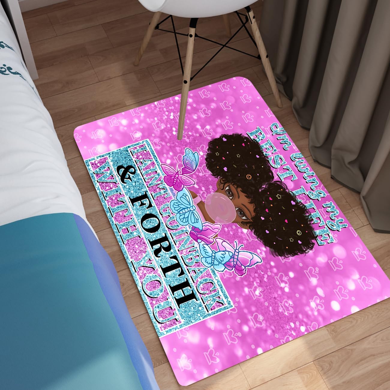 Black Girl Area Rug for Bedroom African Black Girls Floor Rugs for Living Room Playroom Cartoon Art Home Decor Soft Yoga Mats for Women Afro Purple 47" x 31" (2.7 x 3 Feet)