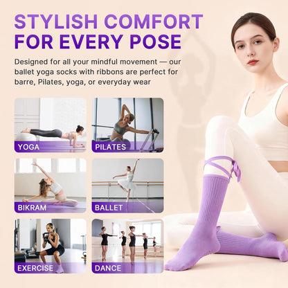 Pilates Socks for Women Grip Yoga Non Slip Socks for Barre Dance Workout Hospital