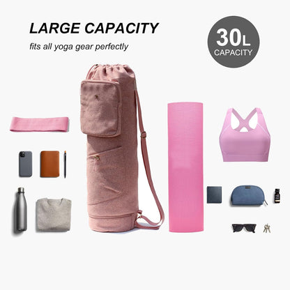 ESVAN Yoga Mat Bag with Multi Pockets Drawstring Yoga Mat Carrier Pilates Exercise Multi-Functional Storage Bag