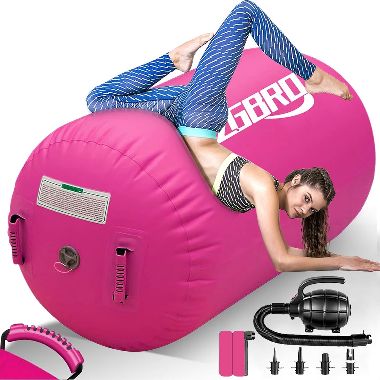 CZGBRO Gymnastics Barrel Air Roller with Pump, Inflatable Tumbling Equipment Air Mat Octagon Mat for Backhandspring Training Cheerleading Home Use