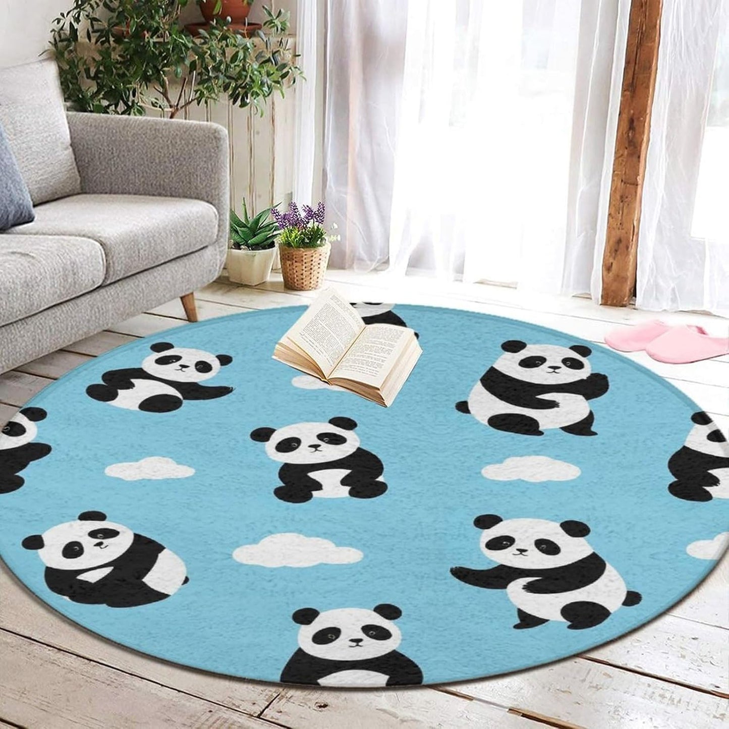 Soft Round Yoga Carpet, Office Chair Decor Round Mat for Carpet and Hardwood Floors Purple Butterfly