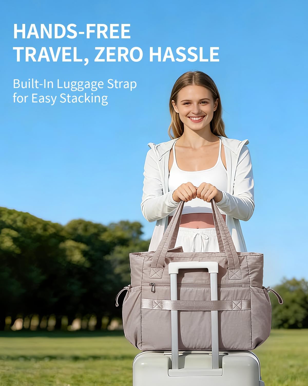Wandering Nature Bow Tote Bag for Work Fits 40oz Tumbler, Yoga Bag with Wet Pocket & Yoga Mat Pocket, Commute, Gym, Travel