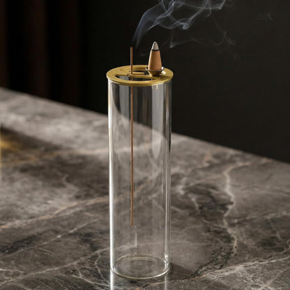 Ceremony Incense Holder, Wooden Incense Holder for Sticks with Glass Ash Catcher, Anti-ash Incense Burner with 20 Incense Sticks and a Ash Brush for Meditation Yoga Spa Room Decor