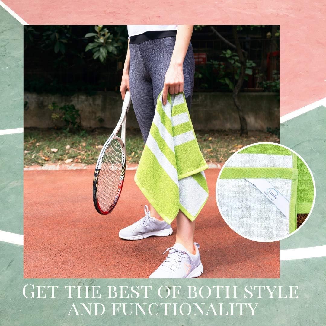 Luzia Striped Workout Towel for Sweat (Pack of 2) - Premium Quality 100% Turkish Cotton - Lightweight and Super Absorbent for Exercise, Sports, Workout, Fitness, Gym, Yoga, Running (Orange)