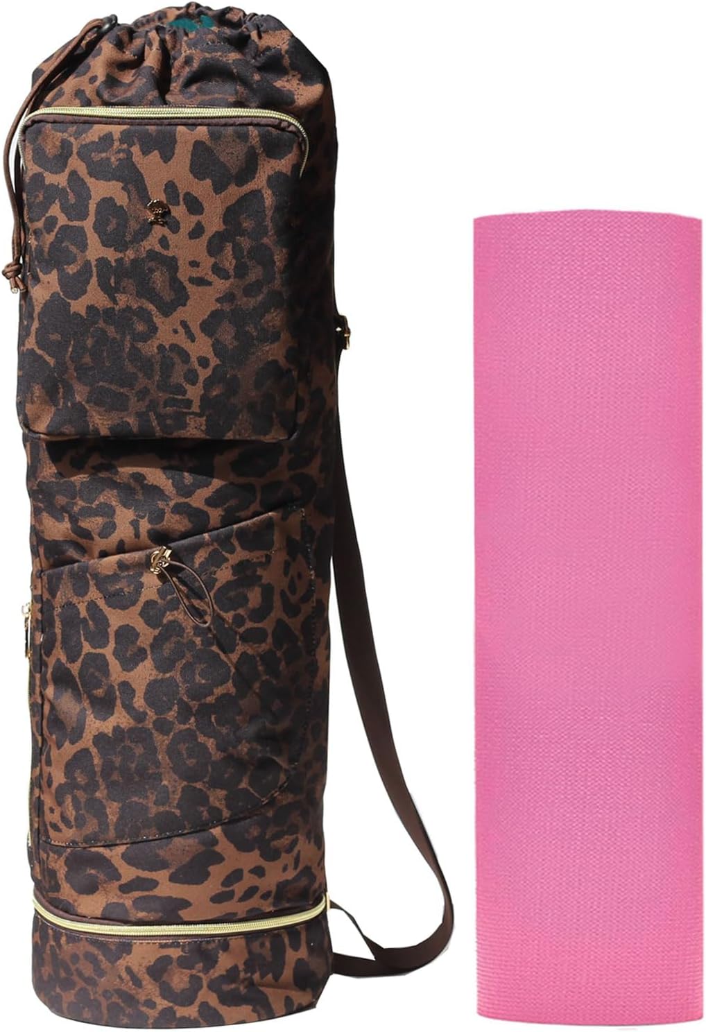 ESVAN Yoga Mat Bag with Multi Pockets Drawstring Yoga Mat Carrier Pilates Exercise Multi-Functional Storage Bag