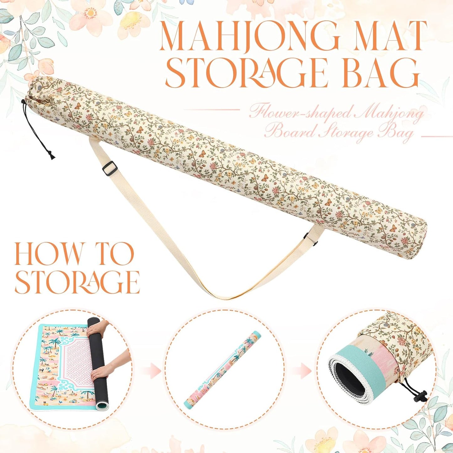 Shinylin 35 Inch Mahjong Mat Carrying Bag with Strap, Printed Drawstring Mahjong Holder Bag Outdoor Travel Canvas Storage for Board Games, Yoga Mats, Tripod