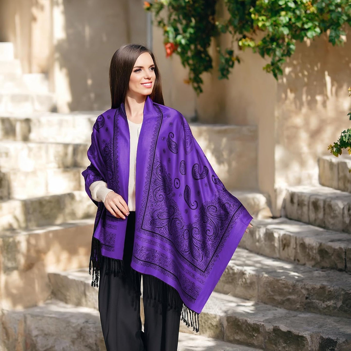 Ciormis Two Tone Silky Paisley Pashmina Shawl Scarf,Soft Women's Rave Jacquard Pashminas Wrap Scarves