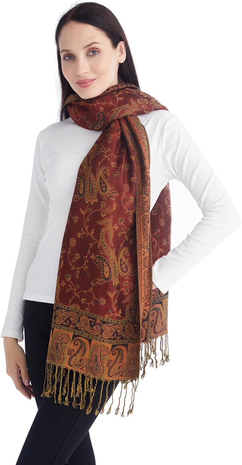 Ciormis Two Tone Silky Paisley Pashmina Shawl Scarf,Soft Women's Rave Jacquard Pashminas Wrap Scarves