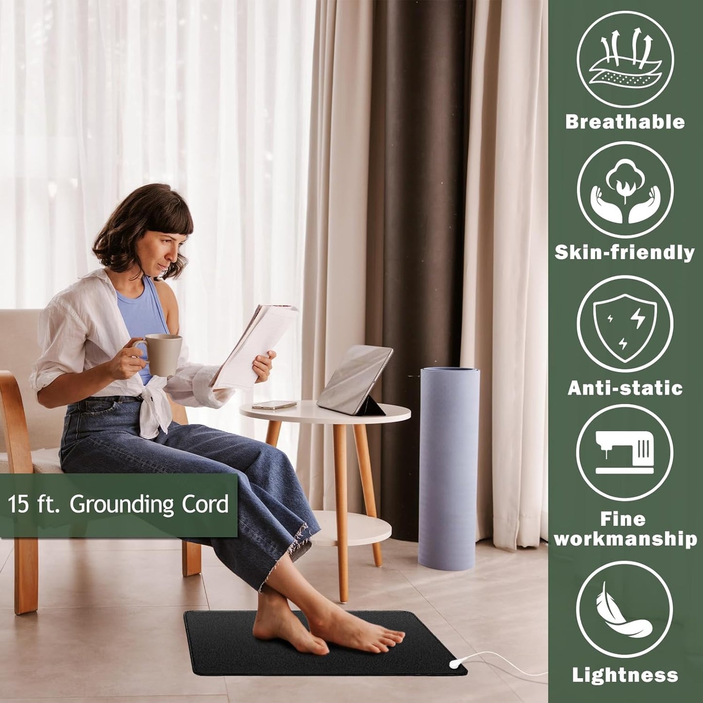 Grounding Mat,35.4x23.6 inches,Reconnect to The Earth EMF Recovery,for Foot Therapy, Universal Grounding Sleep Mat, Grounding Yoga Mat,Improve Energy,Sleep Assist and Helps with Anxiety Black