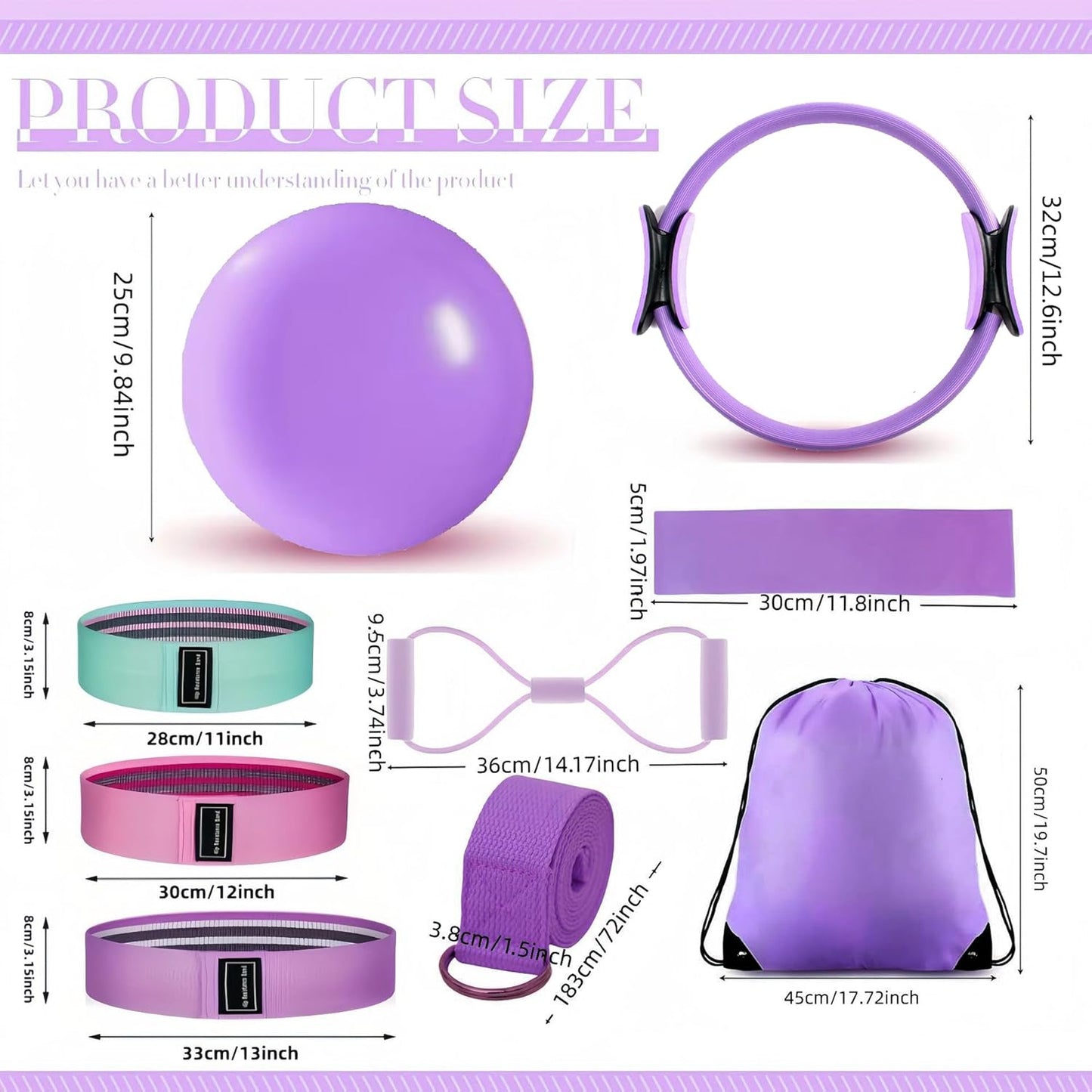 Pilates Ring Set for Women, Home Workout Pilates Equipment with Resistance Bands, Magic Circle, Mini Ball, Pilates Starter Kit for Strength, Toning and Flexibility, Workout Guide Included