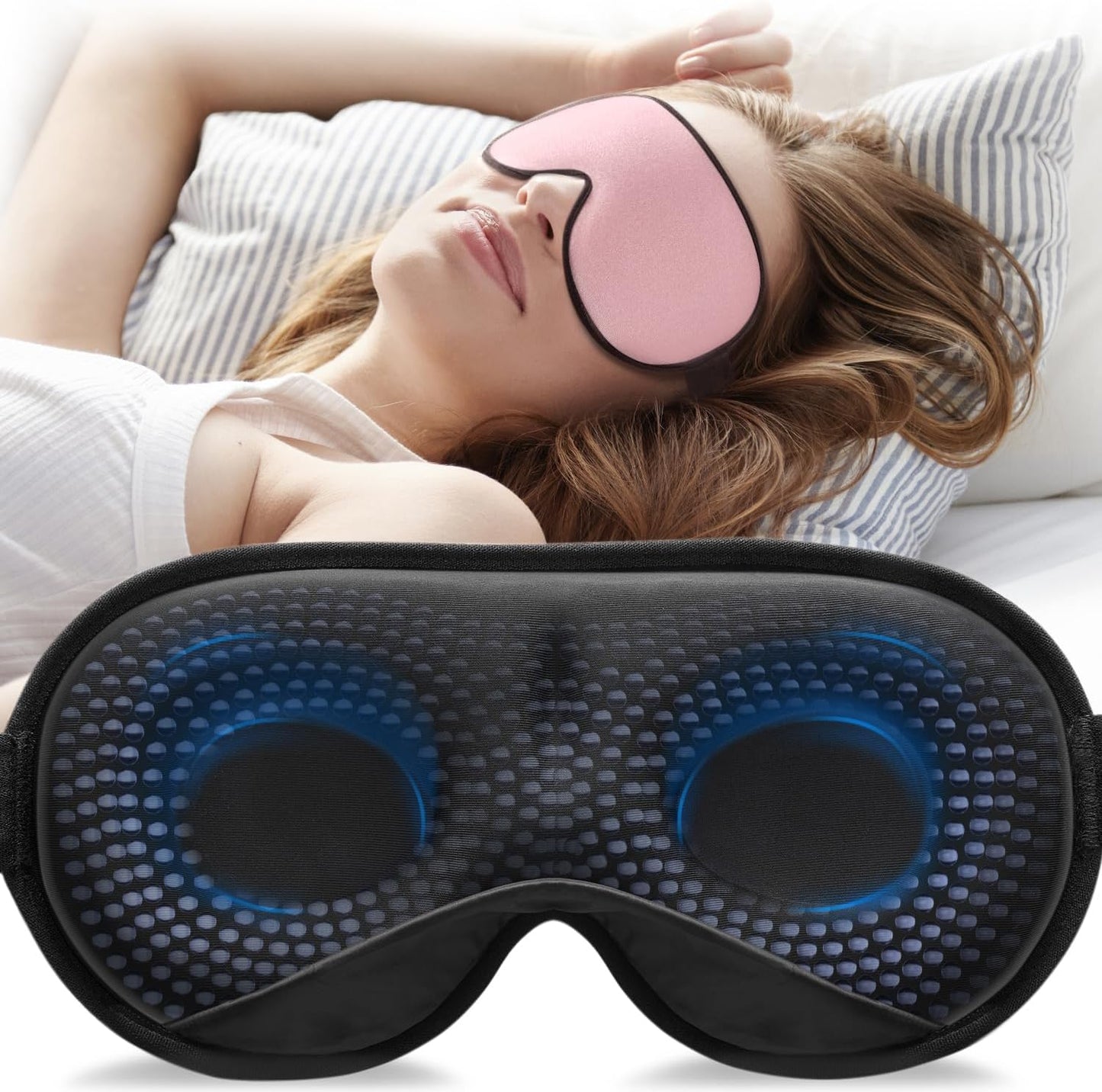 YFONG Weighted Sleep Mask, Women Men 3D Blocking Lights Sleeping Mask (4.2oz/120g), Pressure Relief Night Sleep Eye Mask with Adjustable Strap, Eye Cover Blindfold for Travel Nap Yoga, Black