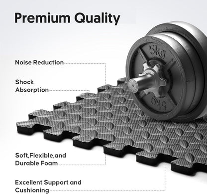 Home Gym Mat, Puzzle Exercise Mat, EVA Interlocking Foam Floor Tiles for Home Workout Equipment and Kids' Play Areas - Black, 24 in x 24 in x ½ in - 16 Tiles (Black, 16 Pack, 64 SQ FT)