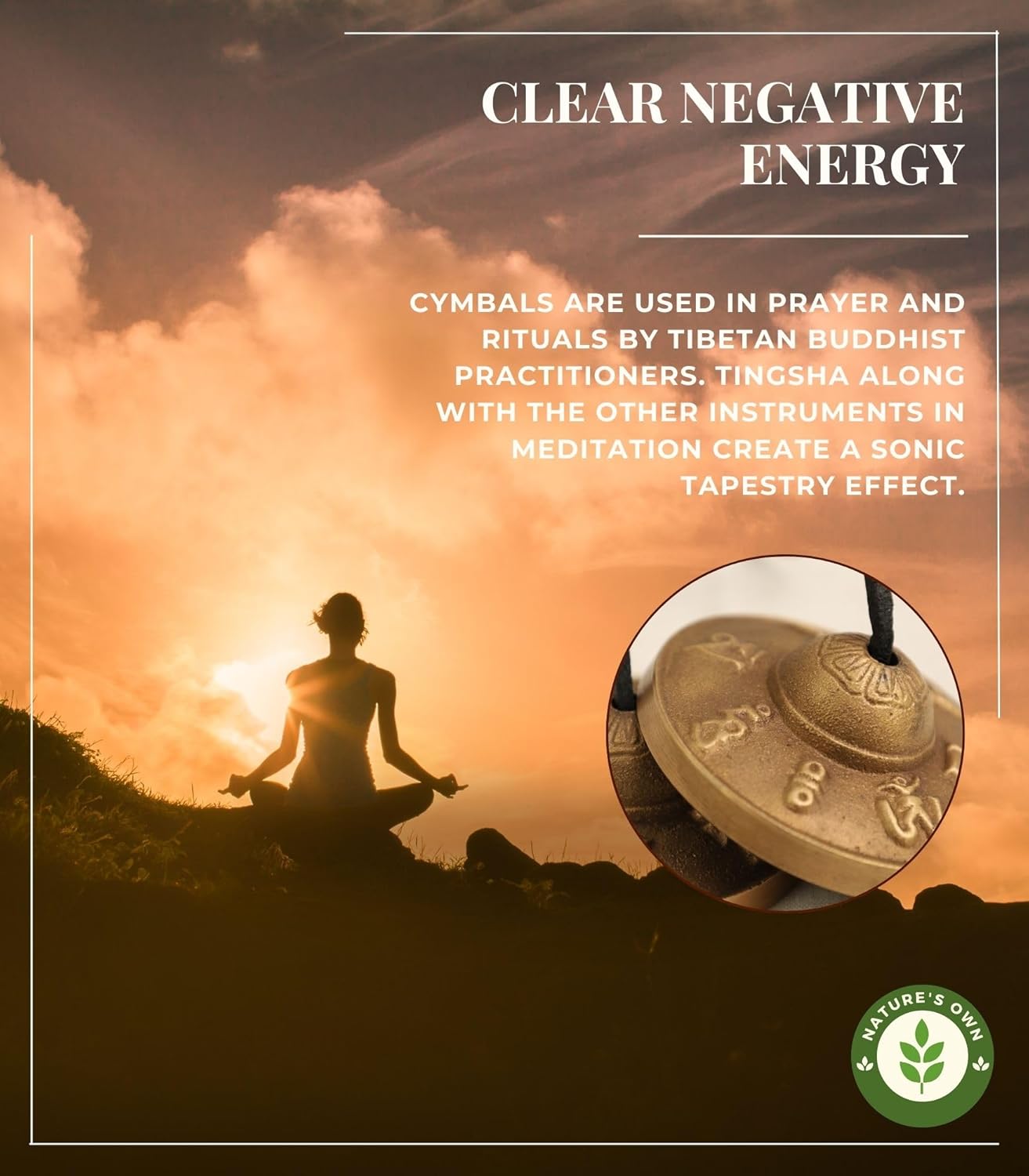 Tibetan Tingsha Bells Cymbals Meditation Chime Bells, 6.3 cm Percussion Instrument, with Cloth Bag, Embossed 8 Lucky Symbols, Ideal for Yoga, Mindfulness, Spiritual Healing, and Sound Therapy