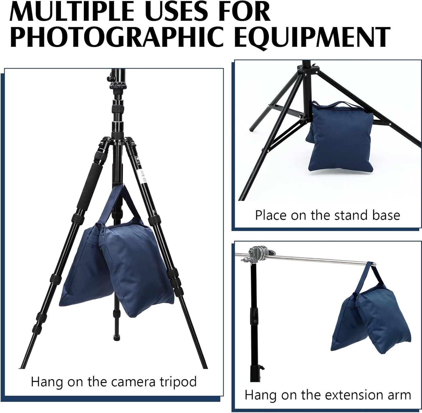 Nuogo Photography Sand Bags Heavy Duty Weight Bags with Metal Hooks, Stabilize Tripods for Wedding Outdoor, Photography Video Studio Boom Mics Furniture Against Wind