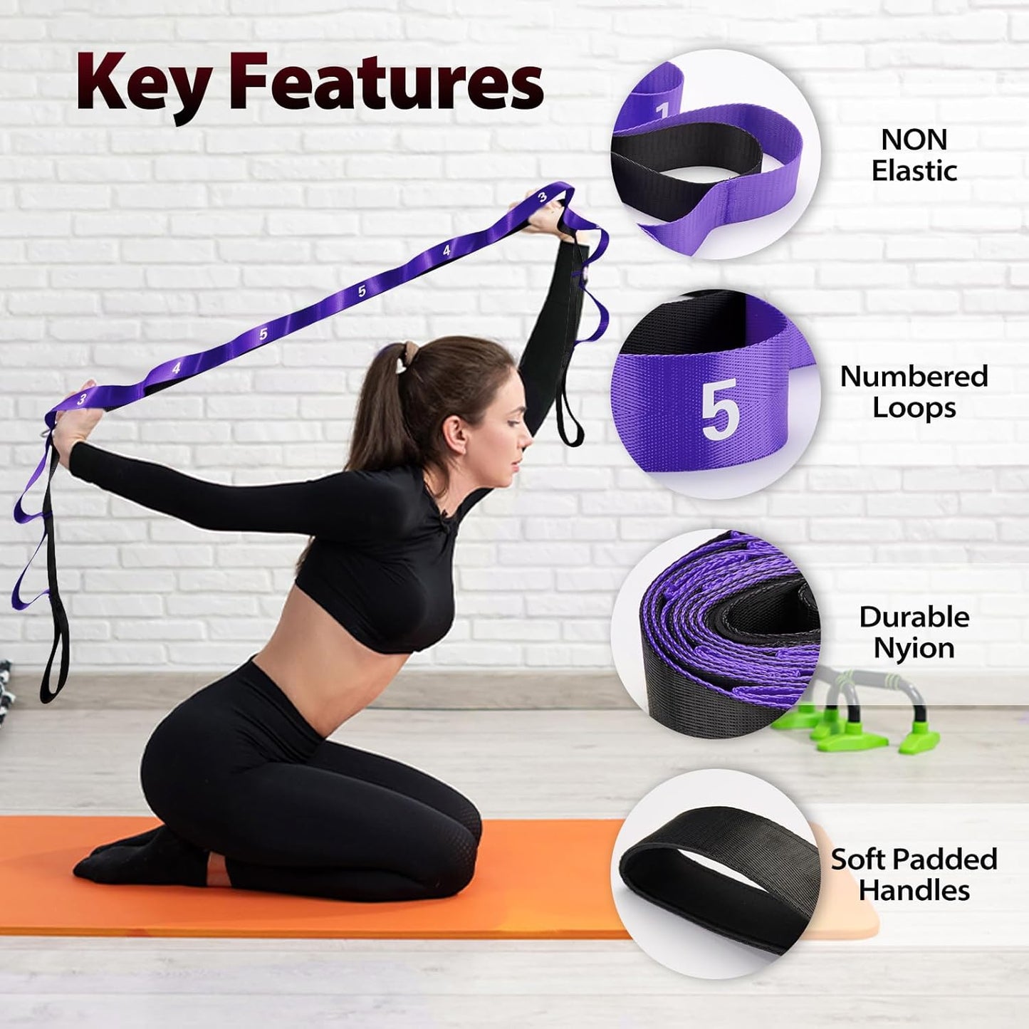 Acozycoo Stretching Strap with Loops for Physical Therapy,Yoga Strap for Stretching,Home Workout,Pilate & Flexibility Training,Non-Elastic Exercise Stretch Band for Hamstring,Leg Stretcher Belt,Flexibility Fascia