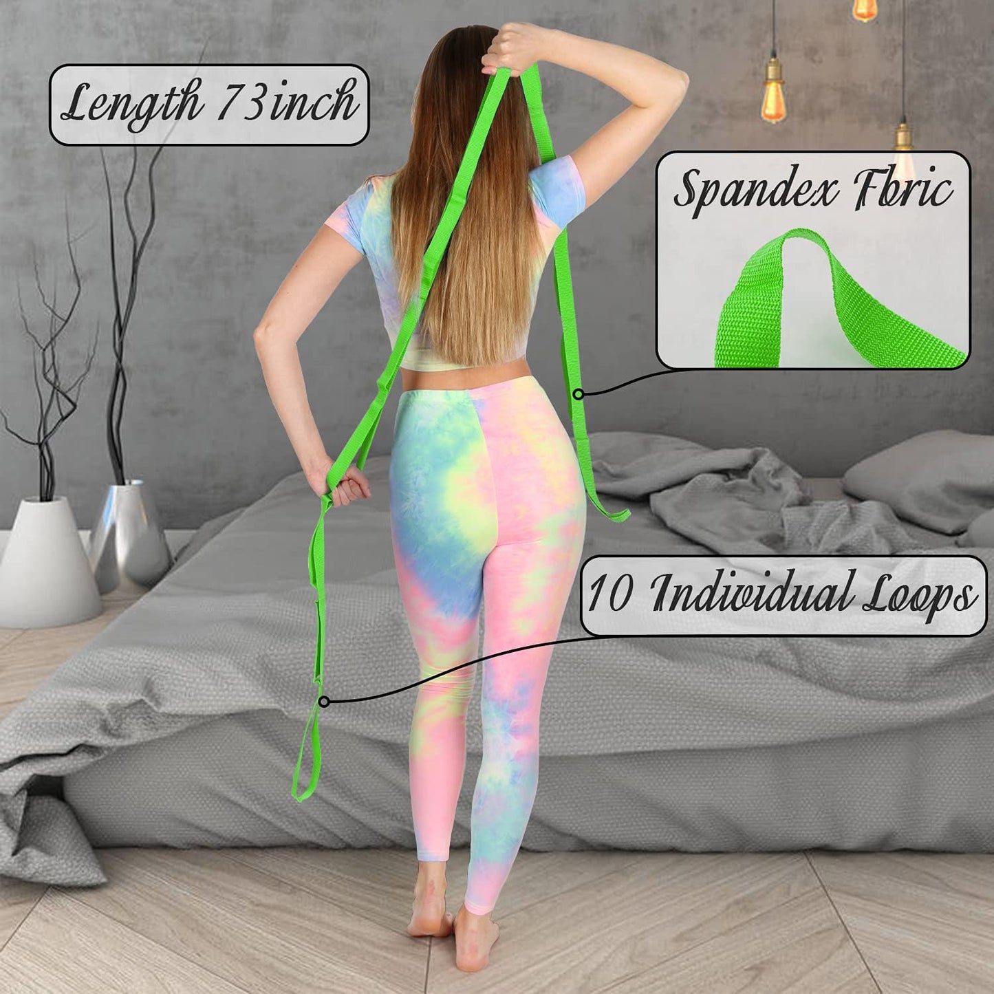 Scotamalone Stretching Strap Yoga Strap Physical Therapy for Home Workout, Exercise, Pilates and Gymnastics, 10 Loops Non-Elastic Stretch Bands with Aesthetic Packaging for Women & Men