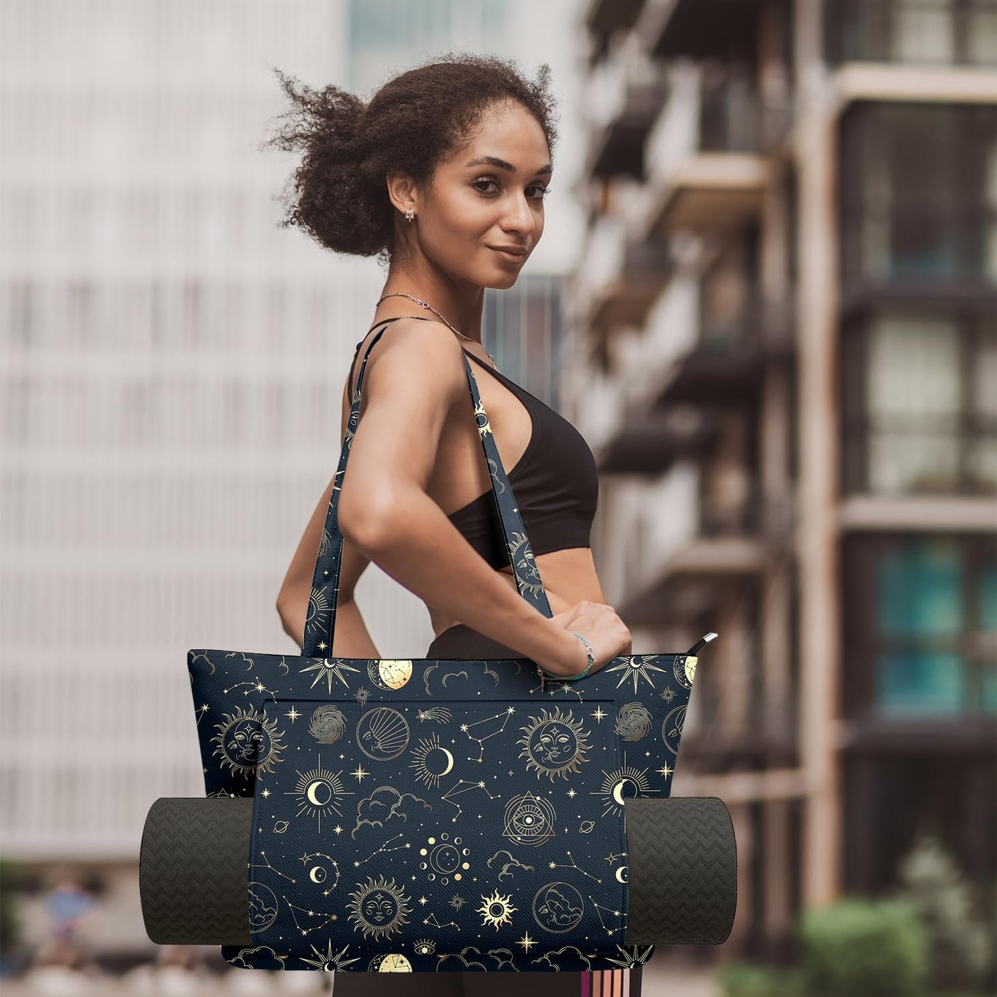 Yoga Bag for Women, Large Canvas Yoga Mat Tote Bag with Yoga Mat Carrier - Large Mat Pocket Fitness Tote for Pilates, Gym, Travel, Office & Beach