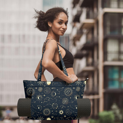 Yoga Bag for Women, Large Canvas Yoga Mat Tote Bag with Yoga Mat Carrier - Large Mat Pocket Fitness Tote for Pilates, Gym, Travel, Office & Beach