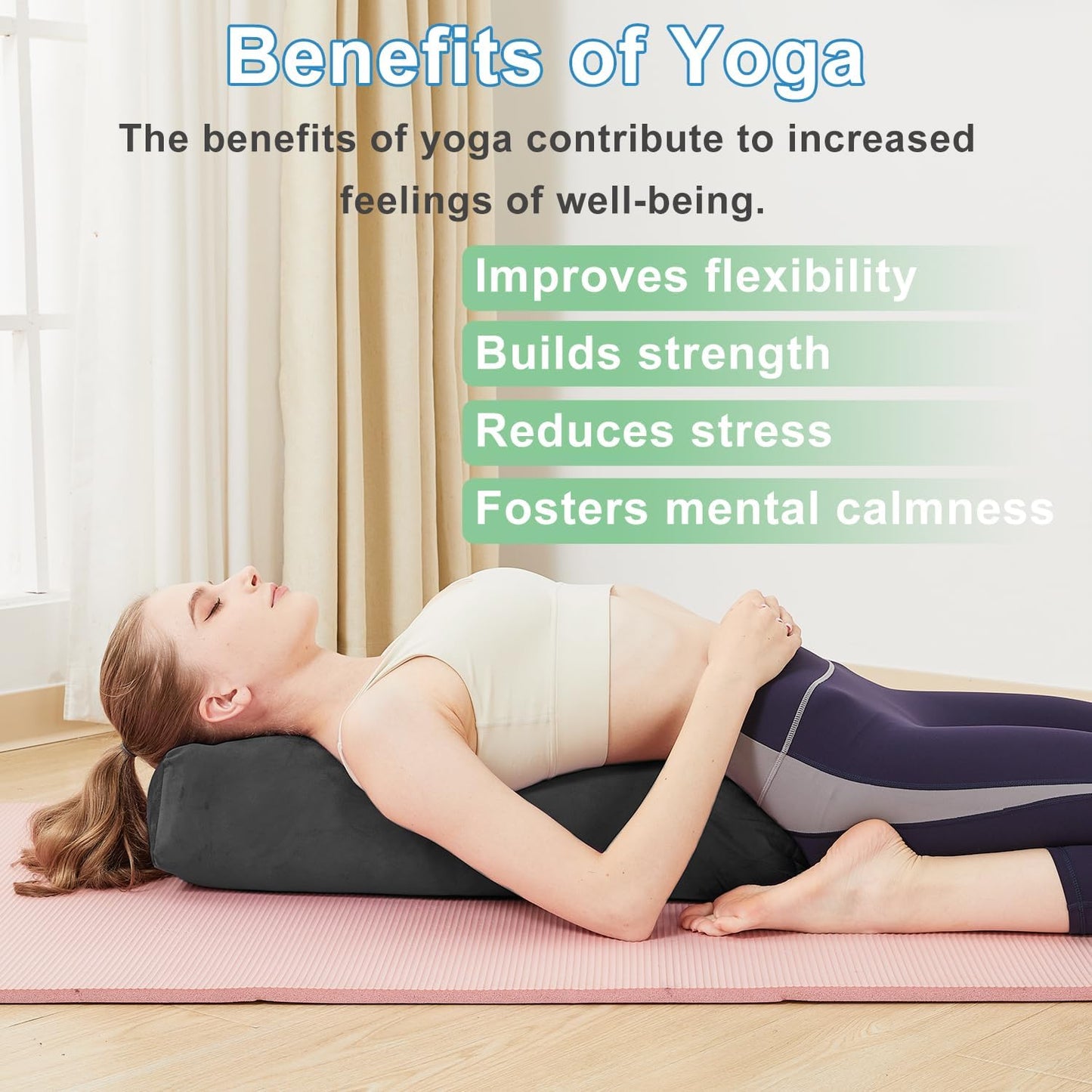 Rectangular Yoga Bolster Pillow, Meditation Pillow for Yin & Restorative Yoga, Filled with Wasted Sponge