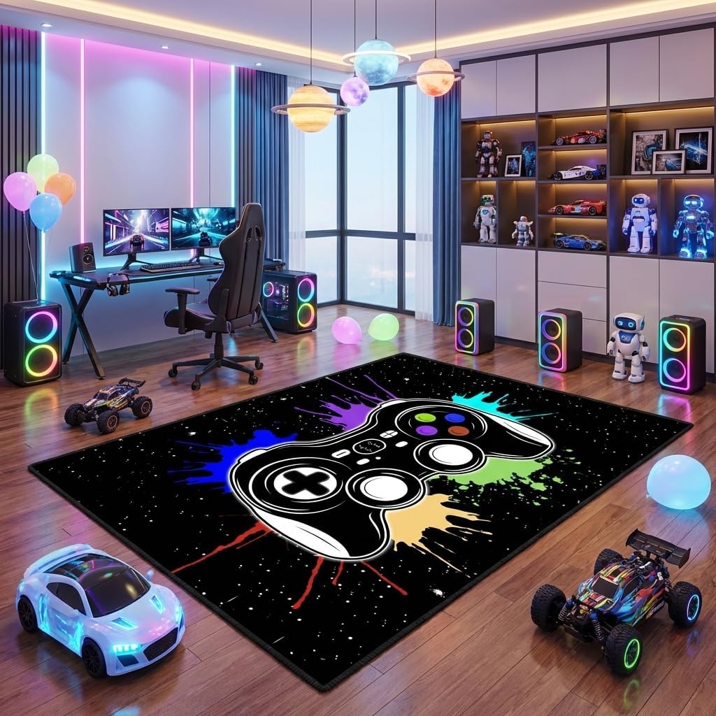 Game Controller Rugs for Bedroom Boys Living Room Gamer Gamepad Red Carpets Floor Mat Player Indoor Mats Gaming Art Design Home Decor Crystal Doormat Yoga Mats 3'x5'