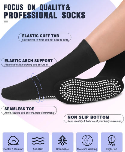 yeuG Pilates Socks for Women Non Slip Grip Socks for Yoga, Barre, Hospital, Barefoot Grippy Yoga Sock Womens Gifts 4 Pairs