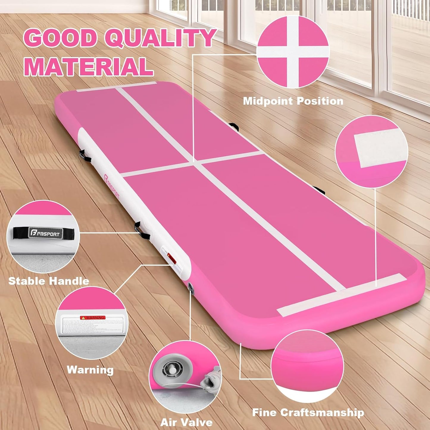 FBSPORT Inflatable Air Gymnastics Mat Training Mats 4/8 inches Thickness Gymnastics Tracks for Home Use/Training/Cheerleading/Yoga/Water with Pump