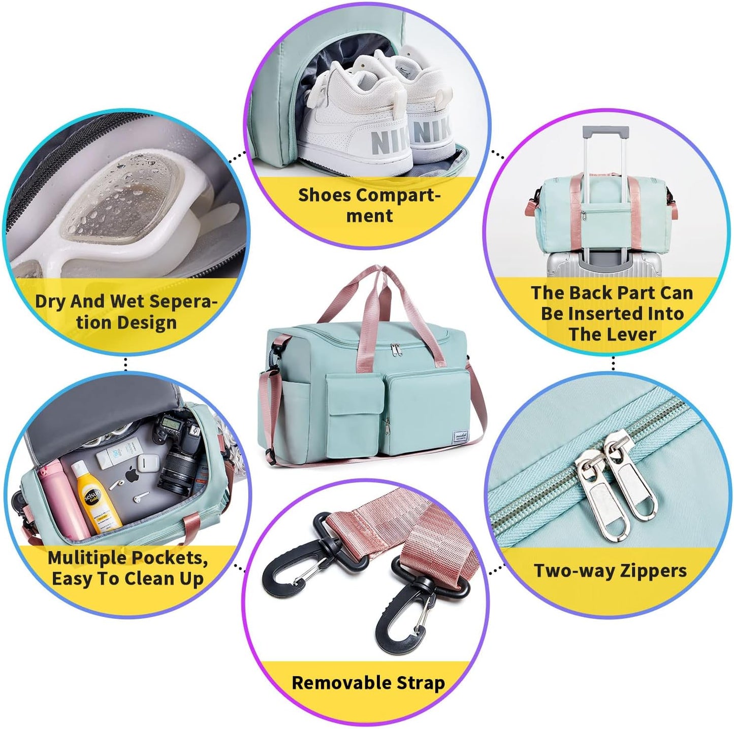 FIORETTO Women's Gym Duffle Bag with Shoes Compartment, 30L Capacity, Ideal for Travel, Gym, Sports, Duffel, Weekender