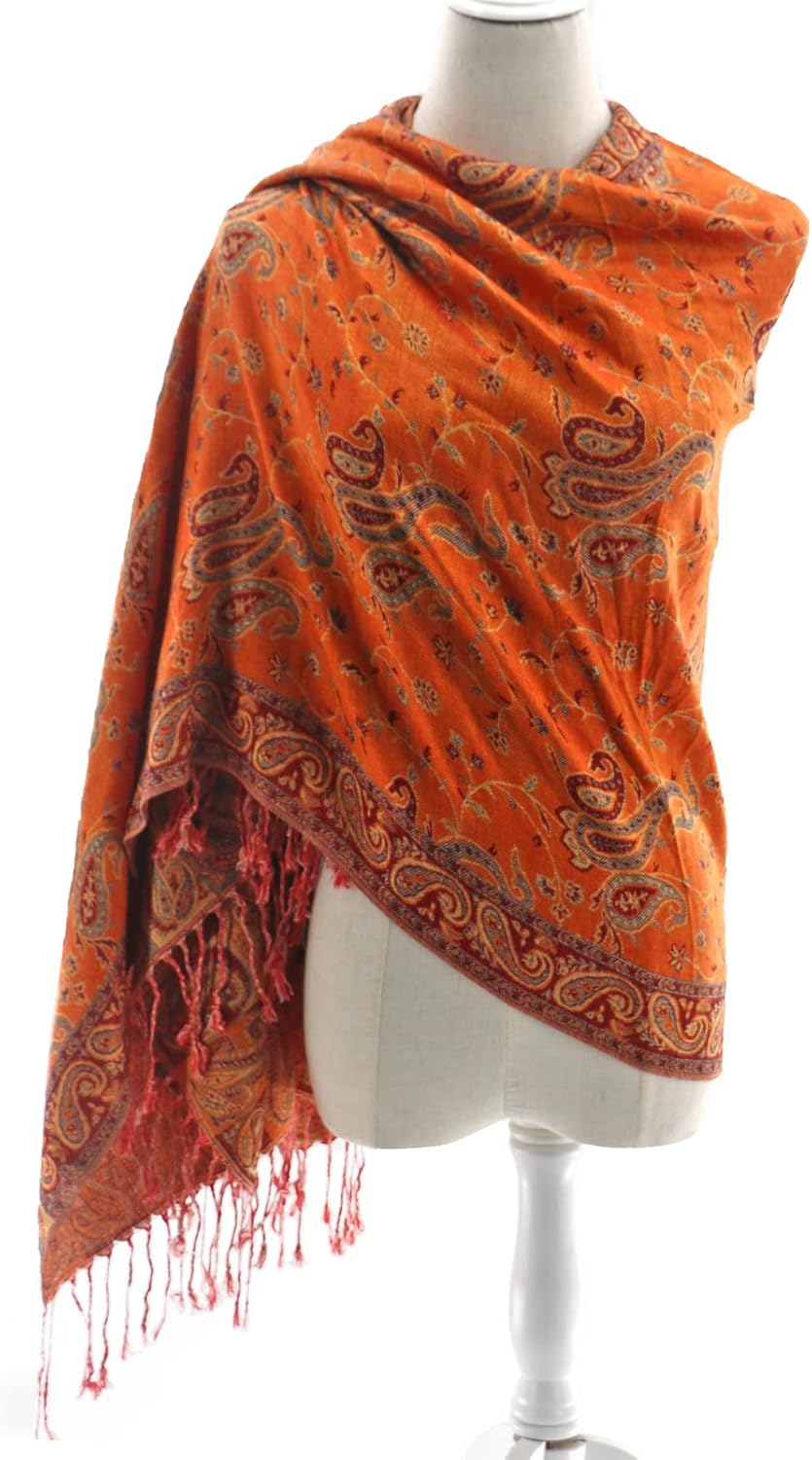 Ciormis Two Tone Silky Paisley Pashmina Shawl Scarf,Soft Women's Rave Jacquard Pashminas Wrap Scarves