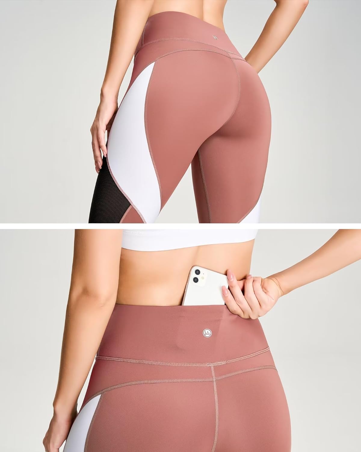 QUEENIEKE Women Yoga Pants Color Blocking Mesh Workout Running Leggings Tights