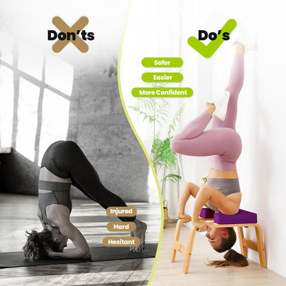 Yoga Headstand Bench, Stand Yoga Chair for Balance Training, Core Strength Building, Upside Down Chair for Relaxation, Handstand Trainer Inversion Chair for Home Gym (Wood White)