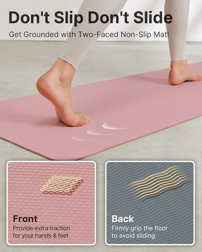 Yoga Mat,Non-Slip TPE Exercise Mat(1/4 Inch) for Pilates, Fitness & Barefoot Workouts, Home Gym Studio with Strap & Bag