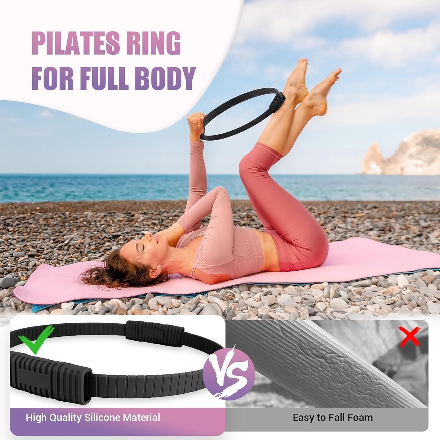 Pilates Ring Set, Pilates Essentials Kit with Pilates Ring and Ball, 3 Resistance Bands, Portable Bag & Training Poster, at Home Pilates Starter Workouts Equipment Kit for Women