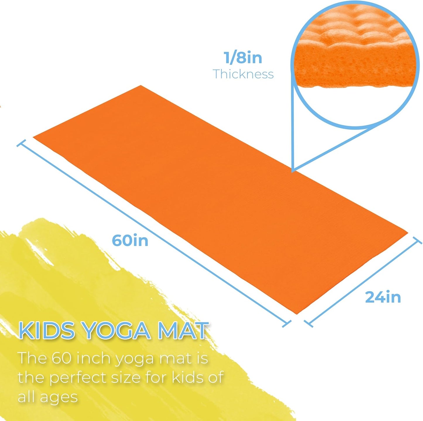 Kids Yoga Mats, 60" x 24" Exercise Mats, 4mm Non Slip Yoga Mat for Boys and Girls, Easy to Clean Kid's Workout Mat, 10 Pack