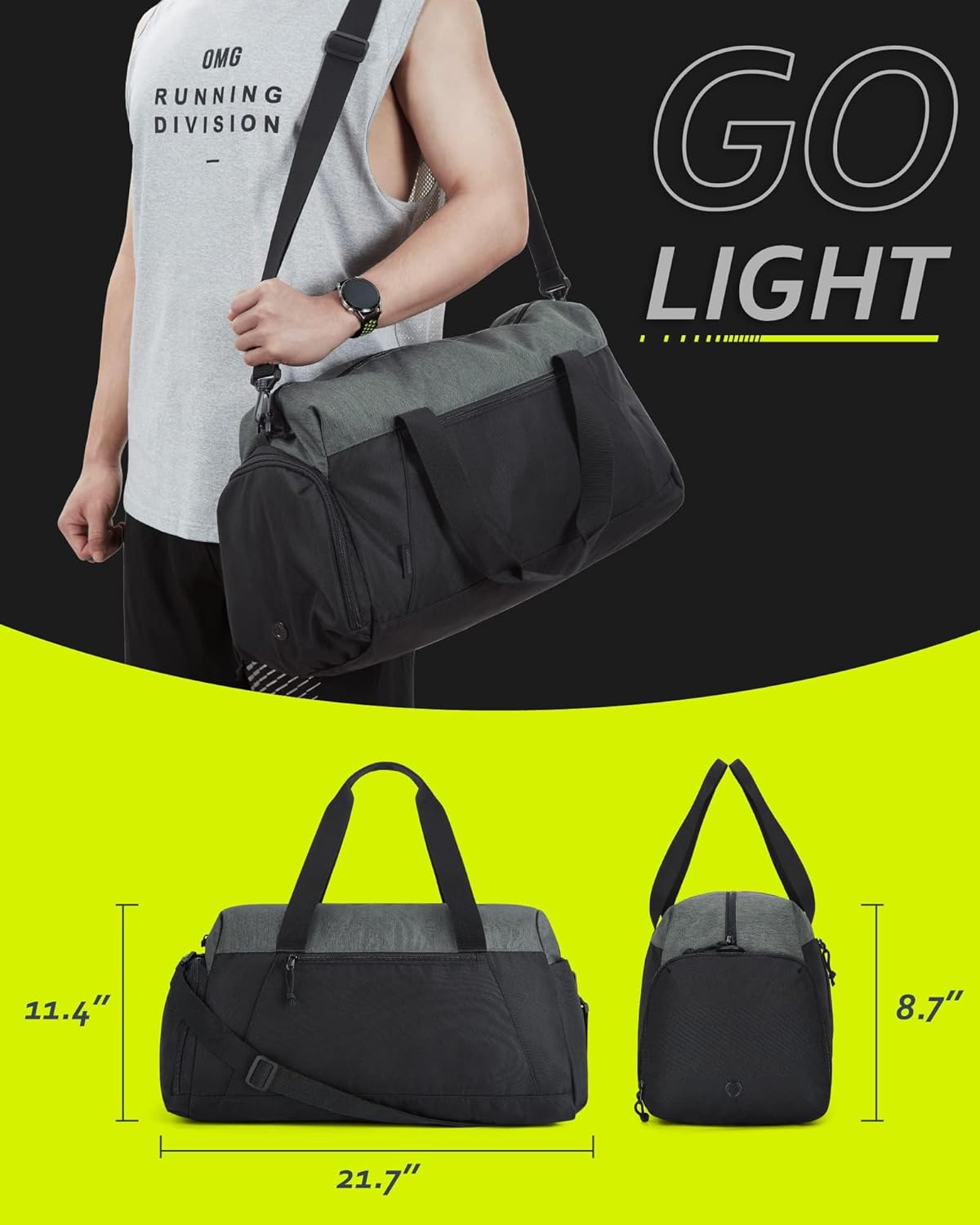 BAGSMART Gym Bags for Men Women, Foldable Travel Duffle Bag, Lightweight Weekender Duffel Bag With Shoe Compartment, Water Resistant Workout Duffle Sports Bag for Travel Yoga, Army Green