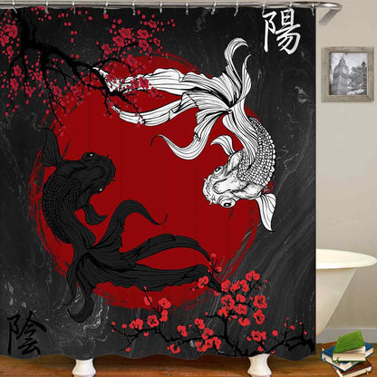 4PCS Spa Zen Shower Curtain Sets with Rugs, White Shower Curtain, Pink Floral Orchid Lotus Water Lily Stone Bamboo Water Reflection Yoga Massage Relaxing Spiritual Meditation Bathroom Decor