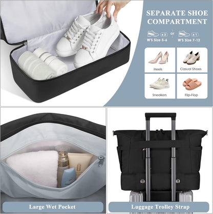 ETRONIK Gym Bag for Women, Personal Item Travel Bag with Shoes Compartment, Weekender Overnight Duffel Bag with Wet Pocket, Carry On Bag for Women, Travel, Gym, Weekend (Beige)