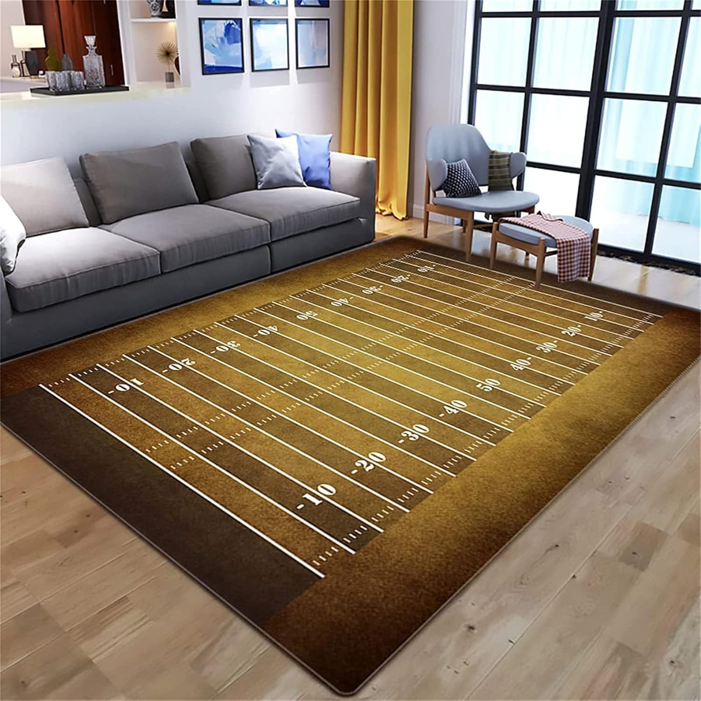 Sports Field Area Rug,5x7ft, Soccer Field Chalked Blackboard Football Stadium Board Painted Non-Slip Soft Carpet Floor Mat Indoor Living Room Bedroom Rugs Yoga Mat Home Decor
