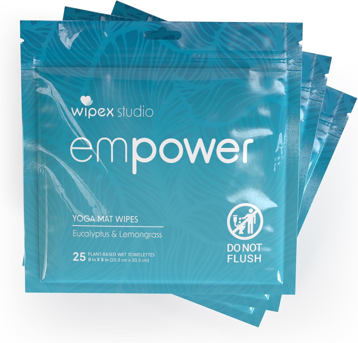 Wipex Studio Empower Yoga Mat Cleaner Wipes 25ct Zip Pack, Ultra Thick and Textured, Lemongrass Eucalyptus Scent, Natural Choice for Yoga, Pilates, or Any Movement Practice