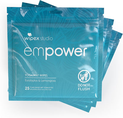 Wipex Studio Empower Yoga Mat Cleaner Wipes 25ct Zip Pack, Ultra Thick and Textured, Lemongrass Eucalyptus Scent, Natural Choice for Yoga, Pilates, or Any Movement Practice
