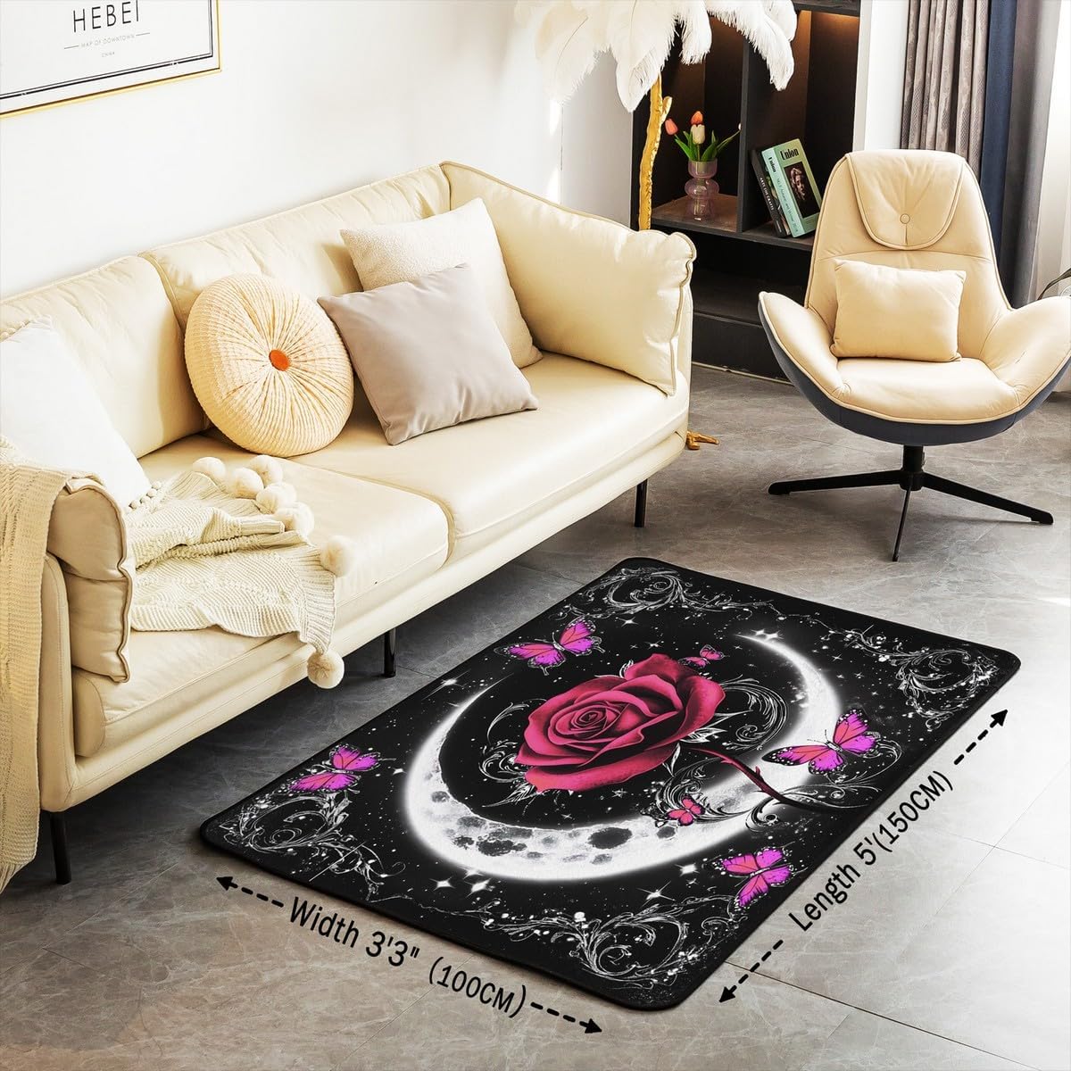 Feelyou Floral Rose Indoor Floor Mat Set,Romantic Blue Rose Rugs for Living Room Bedroom Area Rug 3x5,Boys Girls,Botanical Flower Rose Accent Rug Doormats Floor Mat for All Season