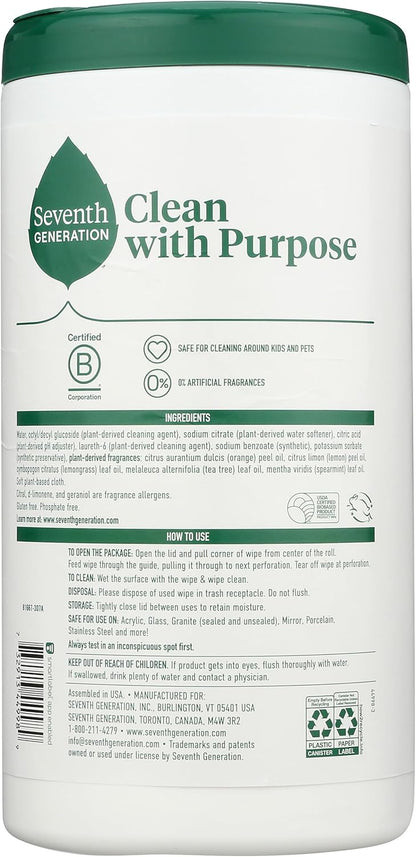 Seventh Generation Multi-Surface Wipes, 70 Count, Pack of 3, Garden Mint, Plant-Based Cleaning Wipes, No Harsh Fumes or Residue, Safe Around Kids