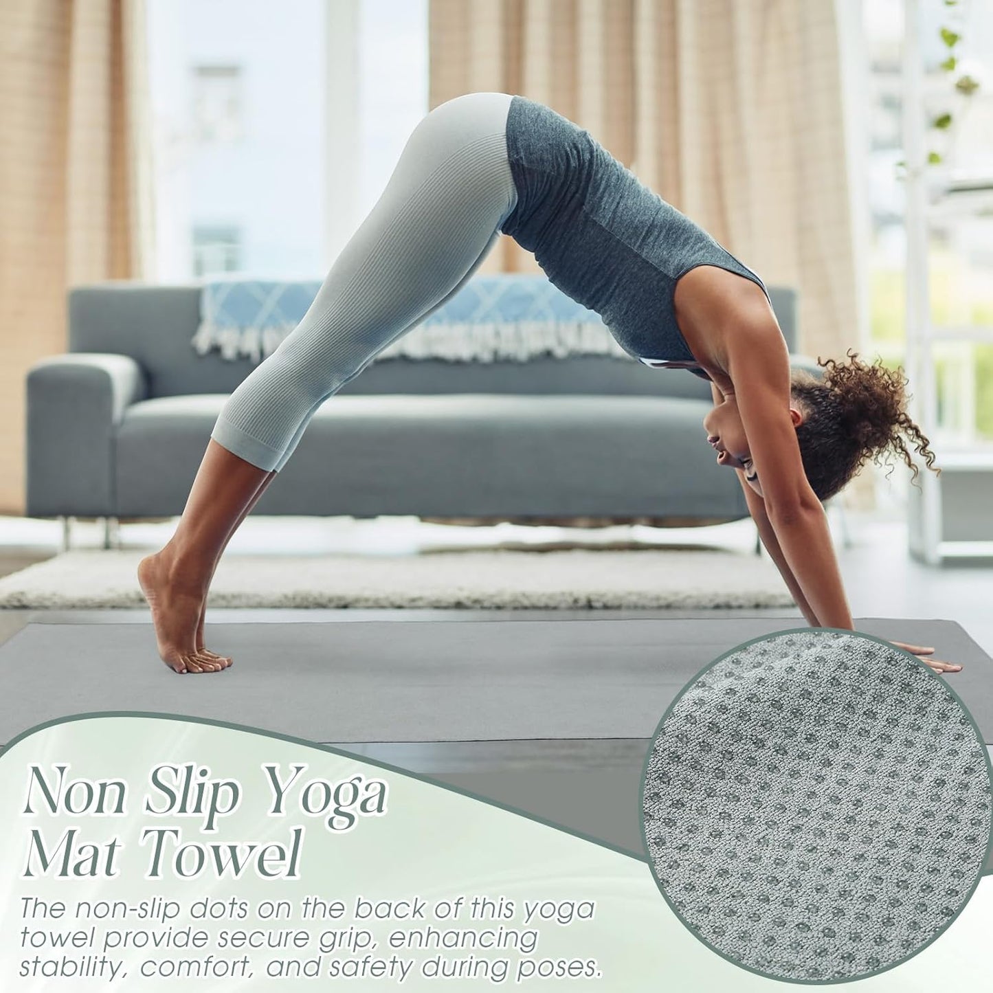 Hahafelt 3 Pack Hot Yoga Towel Non Slip 72" x 26" Extra Large Microfiber Yoga Mat Towel with Grip Dot Absorbent Sweat Anti-Slip Mat Cover for Pilates Fitness(Beige Dark Gray Coffee)