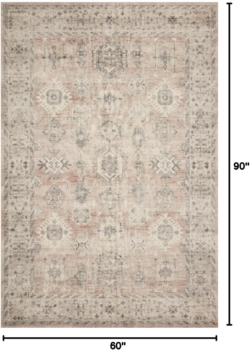 Loloi Hathaway Collection HTH-06 Blush/Multi 2'-6" x 7'-6", .25" Thick, Runner Rug, Soft, Durable, Printed, Modern, Low Pile, Non-Shedding, Easy Clean, Living Room Rug